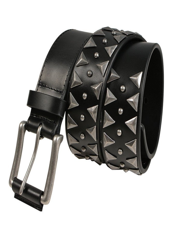 FIORETTO Womens Black Studded Leather Belt Italian Cowhide Leather Pyramid Stud Rivets Punk Belt for Jeans for Women - Image 1